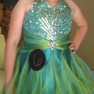 Blue and green pageant dress
